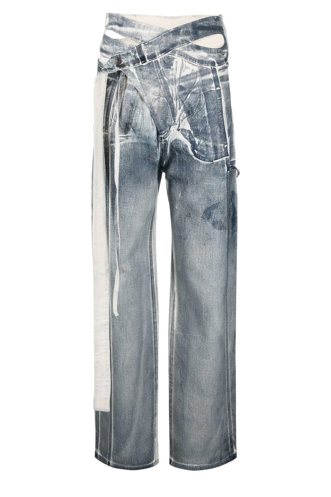 The singature painted wrap-detail high-rise jeans in washed blue color from the brand OTTOLINGER