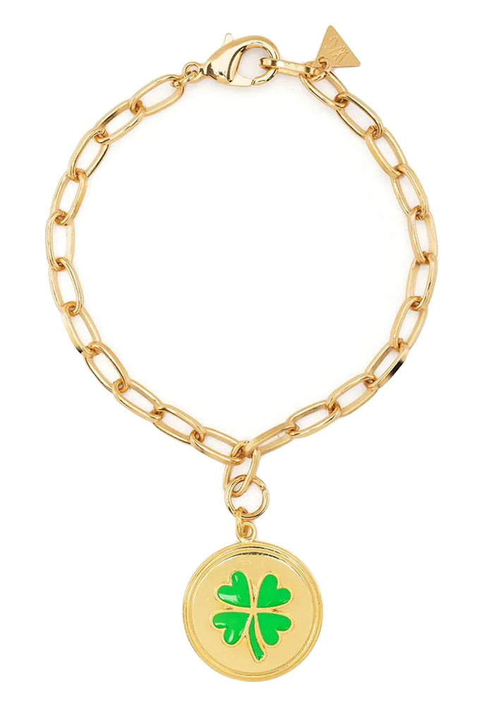 The Clover bracelet in gold and green colors from the brand WILHELMINA GARCIA