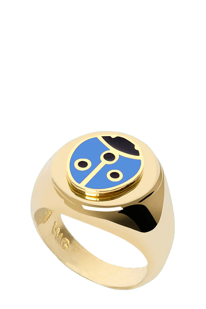 The Ladybug ring in gold and blue colors from the brand WILHELMINA GARCIA
